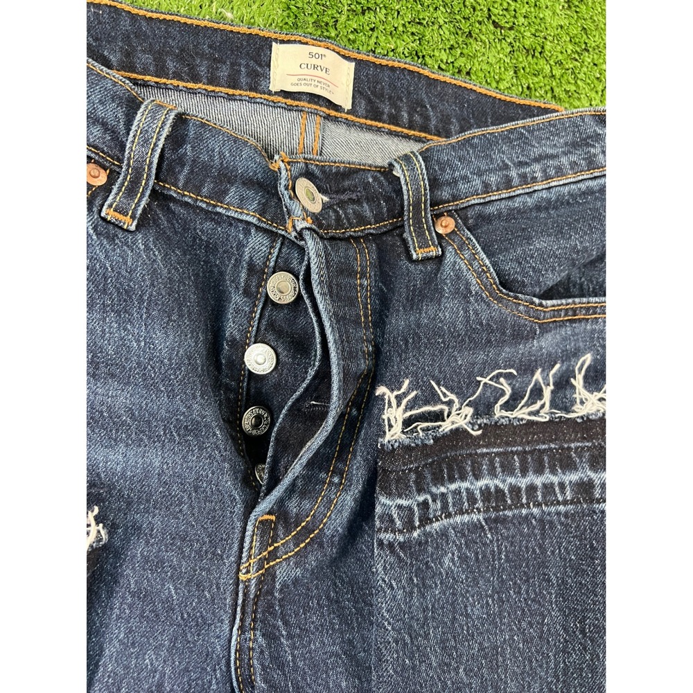 Levis 501 Curve High Rise Straight Leg Jeans Dark Wash Raw Hem Womens 29x30 - Picture 6 of 7